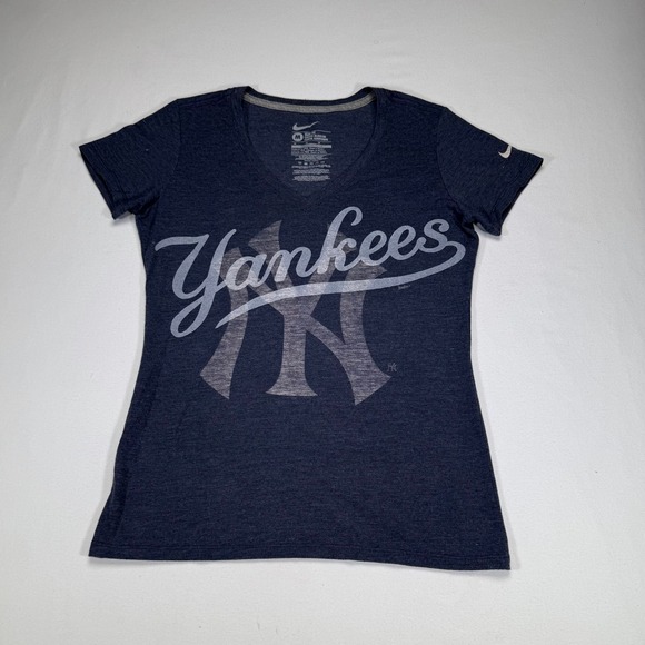 New York Yankees MLB T-Shirt Womens V-Neck Graphic Tee Navy Blue - Picture 1 of 5